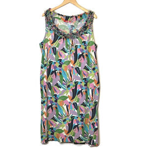 Boden Tropical Floral Print Ruffle Scoop Neck Sleeveless Midi Long Dress Size 18